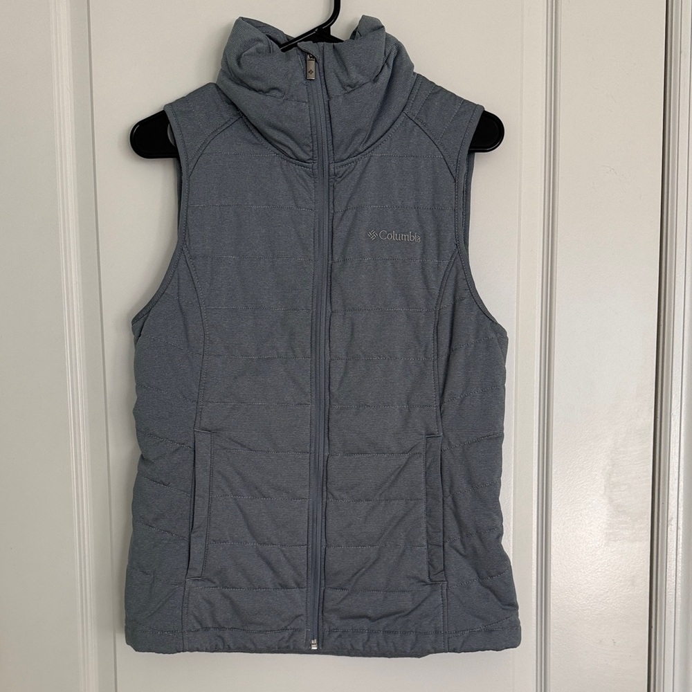 COLUMBIA Quilted Gilet Vest Jacket Bodywarmer Women Size M Gray-Light Blue
